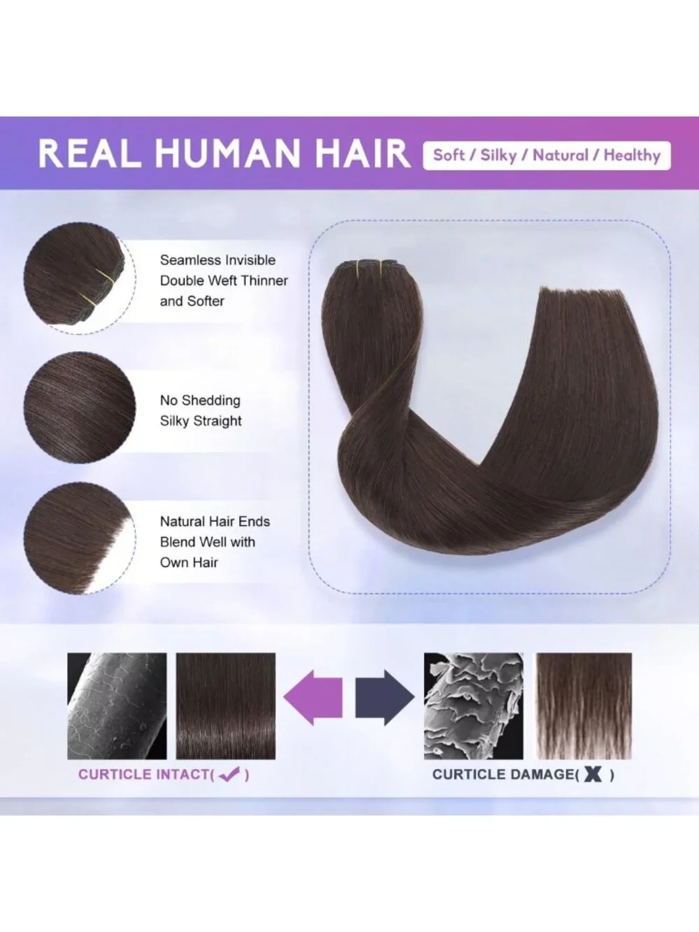 14-Inch Dark Brown Clip-In Hair Extensions - Real Human Hair, Double Weft, Thick